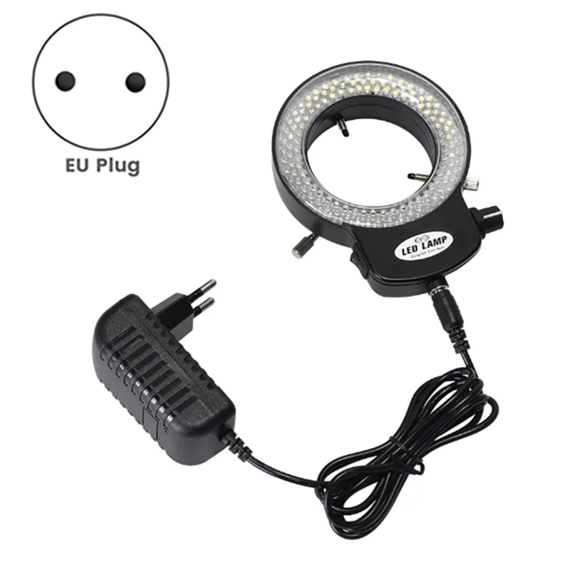 Anneau lumineux réglable pour microscope industriel, lumière LED, 144 perles de lampe, éclairage annulaire, prise UE