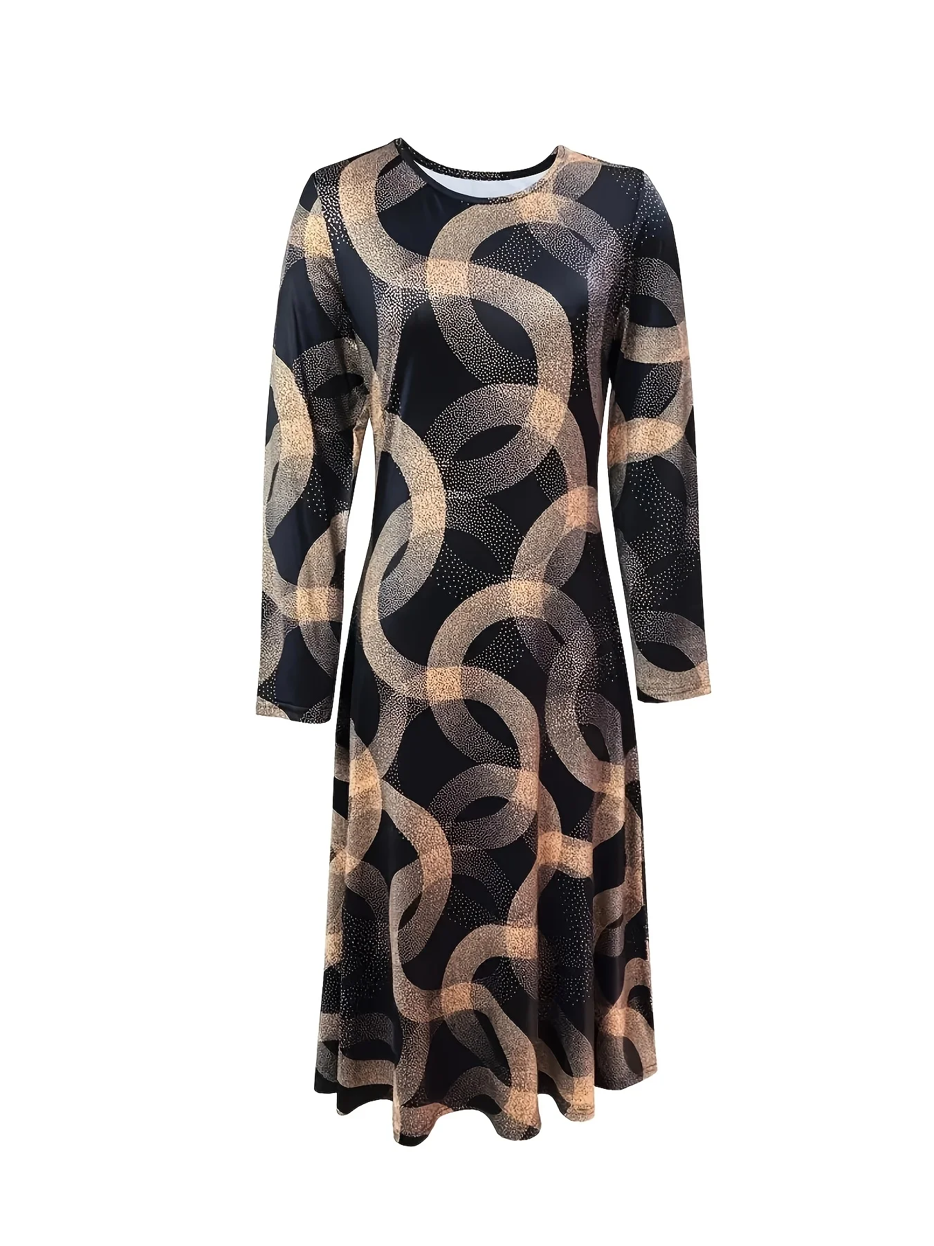 새로운 봄/가을 우아한 긴소매 프린트 원피스