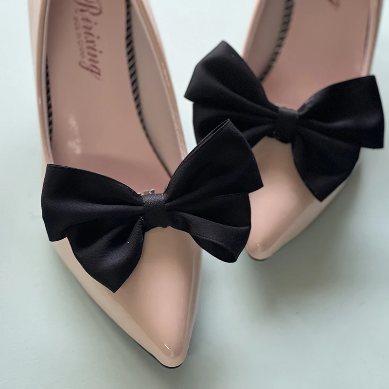 〔CC〕| 2-Pack Satin Bow Shoe Clips for Bride, Elegant Embellishments Wedding Shoe Decorations Clip-On Accessories〔88〕