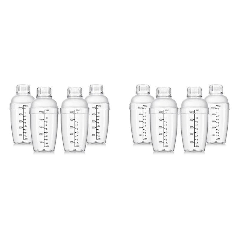 

【Price-Drop!】8 Pcs Plastic Cocktail Shaker Hand Drink Mixer Shaker With Scales And Strainer Top Clear Shaker Cup With Measuremen