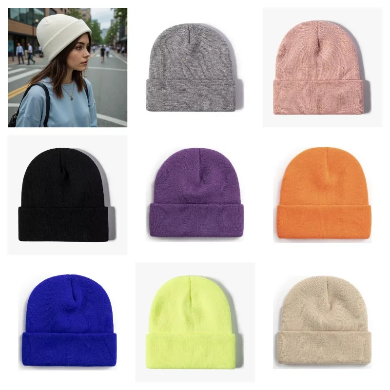 قبعة شتوية محبوكة من خيوط ناعمة للجنسين للرجال والنساء بلون سادة وقابلة للتمدد ودافئة على شكل جمجمة مستديرة عصرية للاستخدام في الهواء الطلق #4