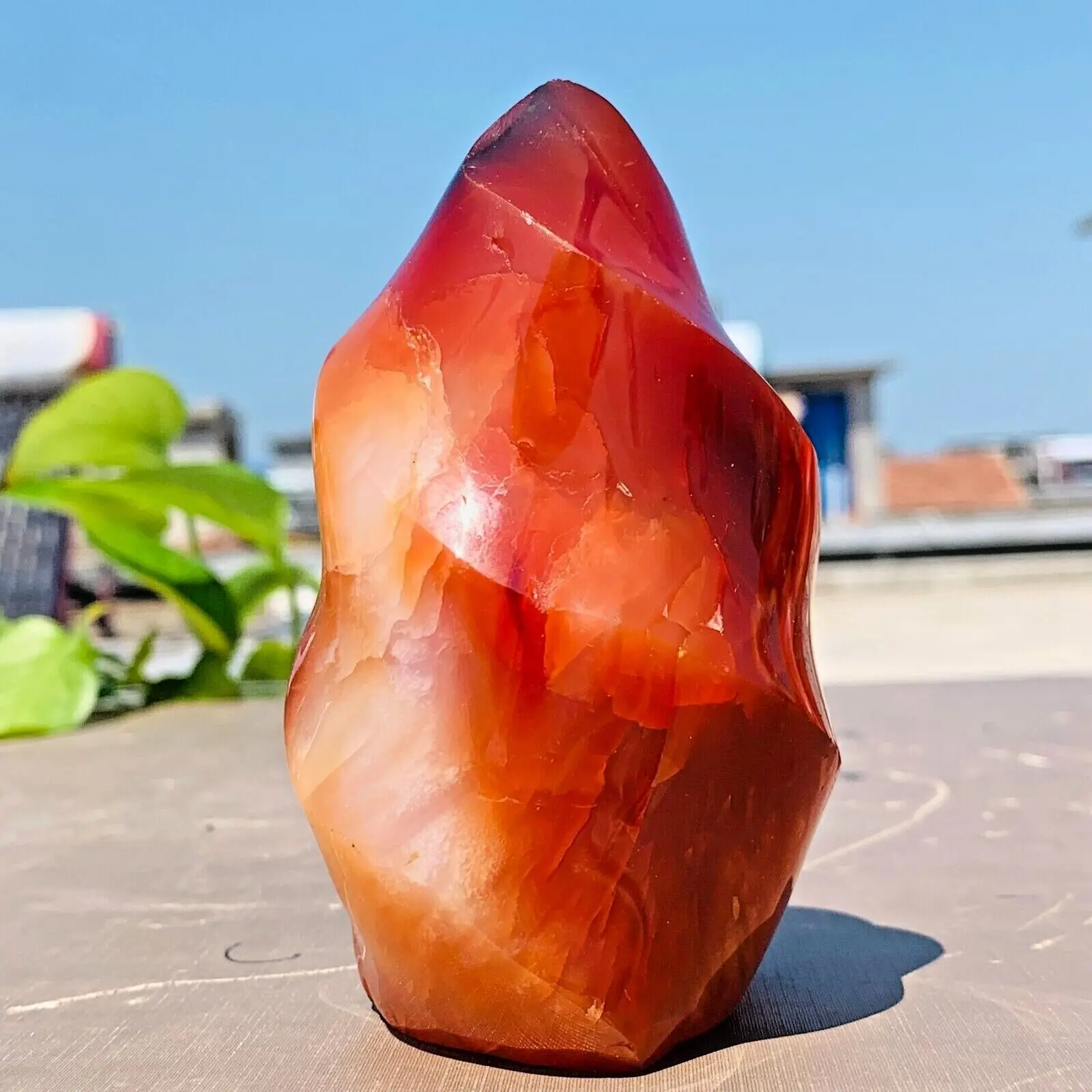 Natural Carnelian Flame Quartz Crystal Obelisk Wand Point Tower Healing