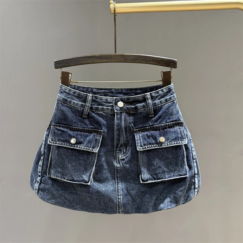 

Personalized pocket cargo denim short skirt for women's autumn new retro age reducing trendy slimming floral bud skirt