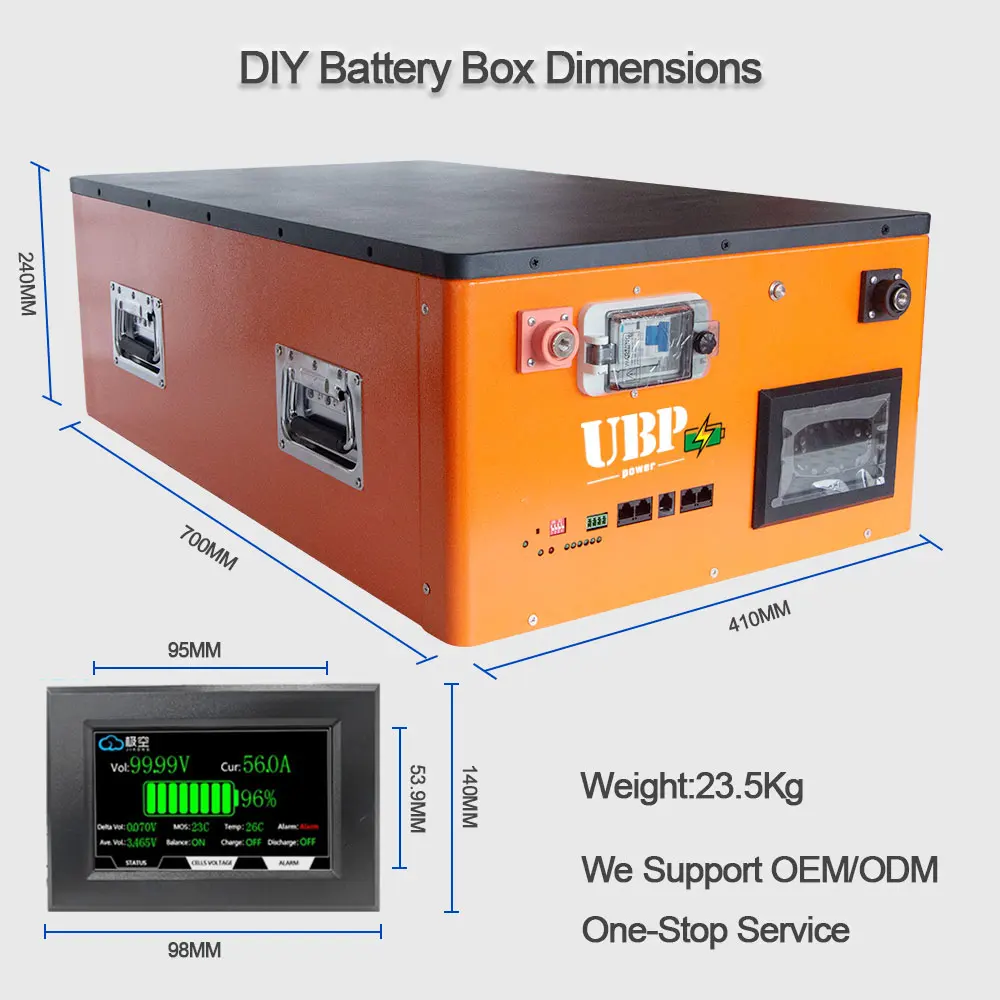 UBPPOWER OEM/ODM custom 24volt 8s 16s 24v 300ah 600Ah 48v lifepo4 battery Box case 48v diy kit