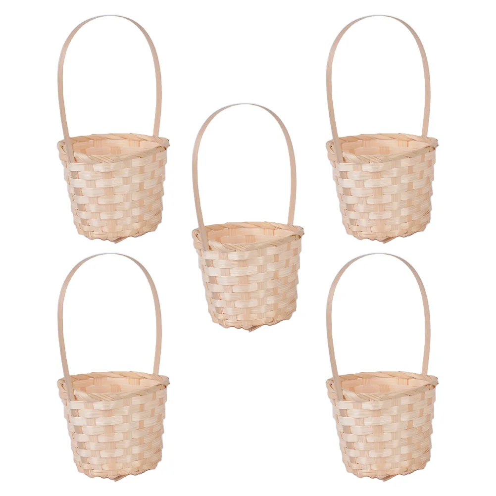 

5Pcs Bamboo Weaving Basket Simple Cleaning Reusable Floral Fruit Vegetable Holder Outdoor Indoor Storage Decor
