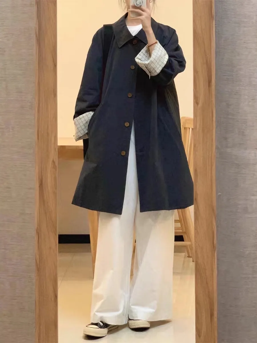 Casaco de comprimento médio feminino jaet solto coreano sle outono 2025 novo tamanho pequeno comer olhando casual faion thiened longo sve