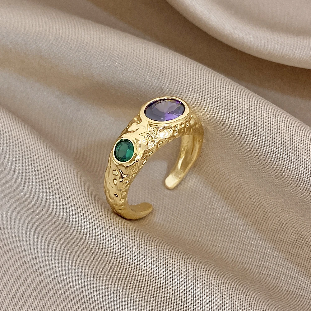 Greatera Fashion Female Copper Inlaid Colorful Delicate Zircon Rings Open Adjustable For Women Girl Jewelry Accessories Gifts