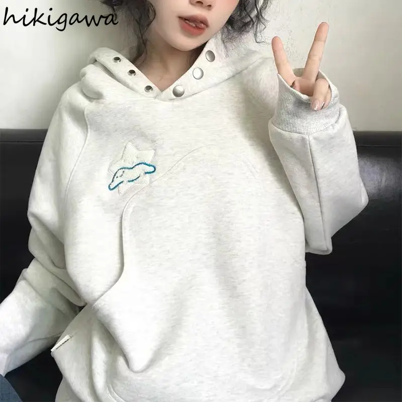 Hoodies for Women Solid Color Hooded Solid Color Streetwear BF Oversized Tops Y2k Clothing Casual Fashion Korean Sweatshirts