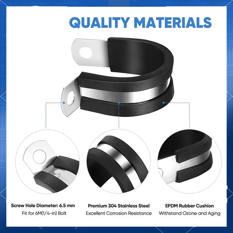 

AA77 42PCS Cable Clamps Set - Rubber Cushioned 304 Stainless Steel Hose/ Loop/ Pipe Clamps In 6 Sizes