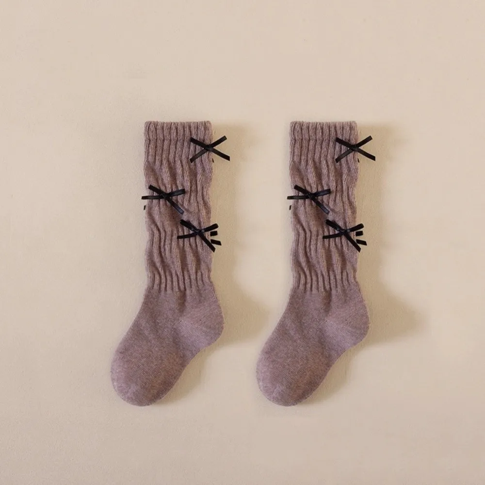 

Warm Solid Color Long Girls Socks Sweet Bow Breathable Kids Long Sock Korean Style Pile-up Socks 1-5 Year