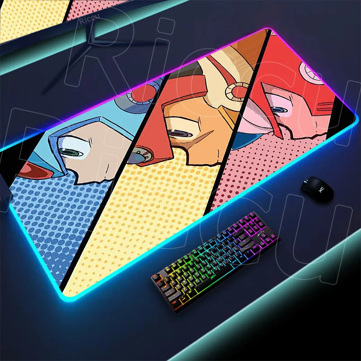 RGB Mousepad Megaman Anime Mouse Pad Gamer Desk Mat Back Light Led Mousepad Setup Rubber Gaming Accessories Deskmat Big Mousepad - Image 2