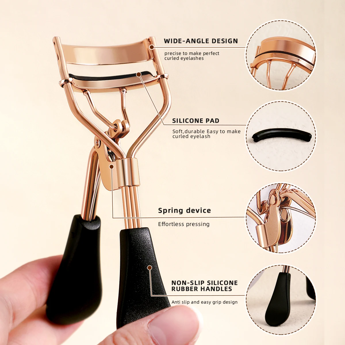Professional Eyelash Curler Stainless Steel Lash Curling Device With 15 Silicone Refill Pads Portable Makeup Tool For Natural & False Eyelashes