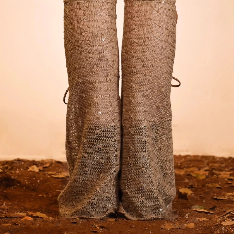 Original Design Retro Knitted PU Splicing Lace-Up Socks 2025 Autumn New Sweet Cool Personality Versatile Foot Warmers Ladies