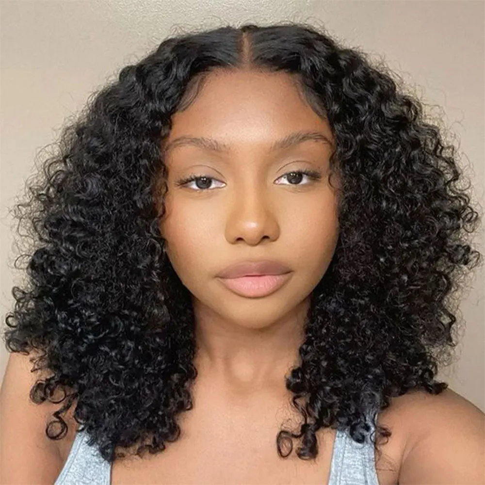 

Short Curly Bob Human Hair Wigs 13x4 Lace Front Wigs 180% Density Pre Plucked Pre Cut 4x4 Lace Closure Wigs for Black Women