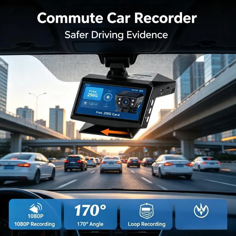 Caméra embarquée 4k HD pour voiture, enregistreur vidéo 1080P, carte mémoire 256 Go offerte, vision nocturne à 170 degrés, enregistrement en boucle.