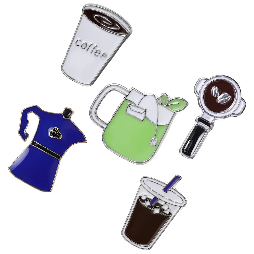 

5Pcs Coffee Themed Brooch Pin Set Unique Enamel Pins for Clothing Lapel Backpack Hat Decor Fashion Accessory Coffee Pins