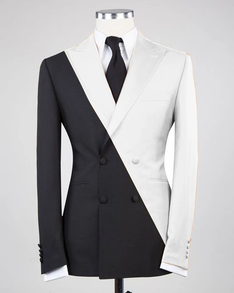 ชุดสูทผู้ชายแบบลำลอง ดีไซน์ต่อผ้า ทรงปกติ 2 ชิ้น เสื้อเบลเซอร์และกางเกง ชุดสูทดีไซน์ทันสมัยสำหรับผู้ชาย ดูดีมีสไตล์