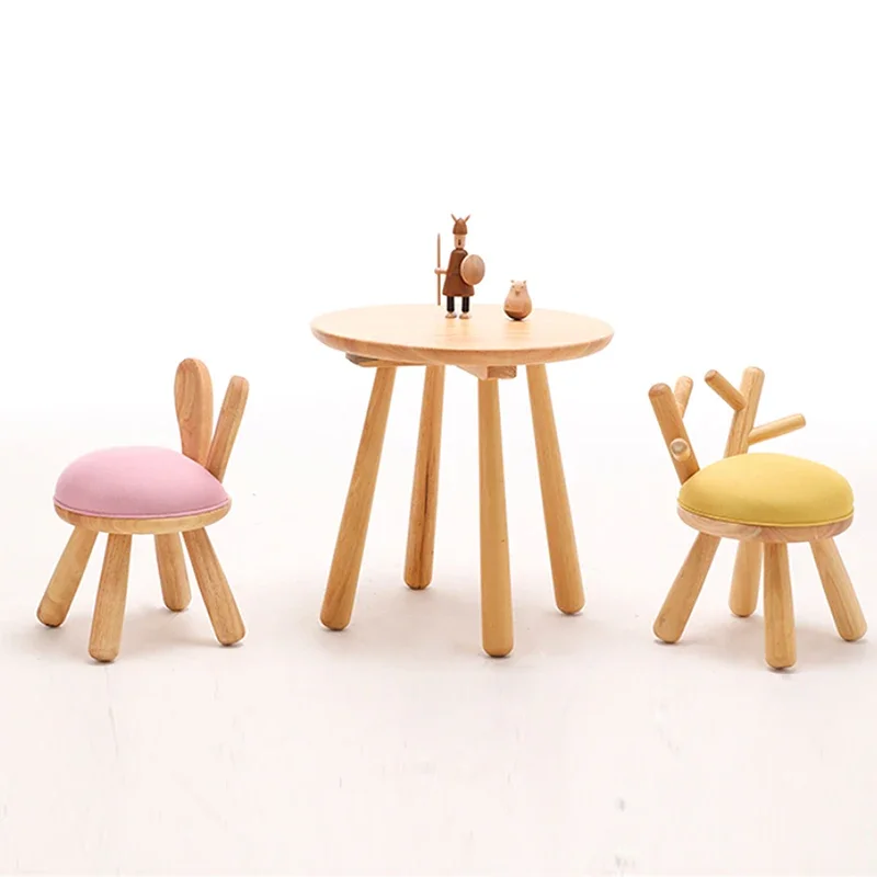 Children's solid wood reading activity area Study table kindergarten chair backrest replacement low stool Smart Side Table