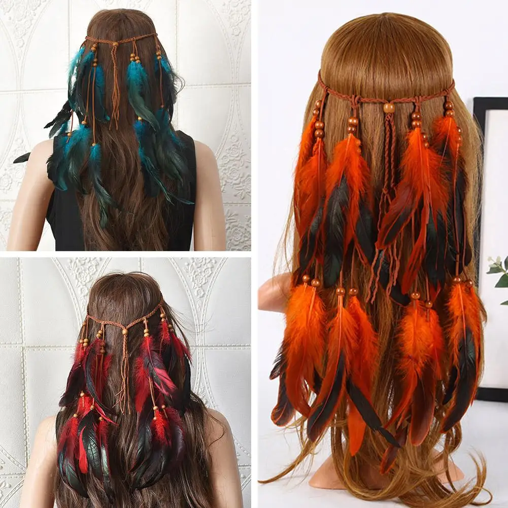 Boho Feder Stirnband Hippie Stirnband Gypsy Feder Kopfschmuck Indisches Kostüm Kopfbedeckung Haarschmuck für Frauen