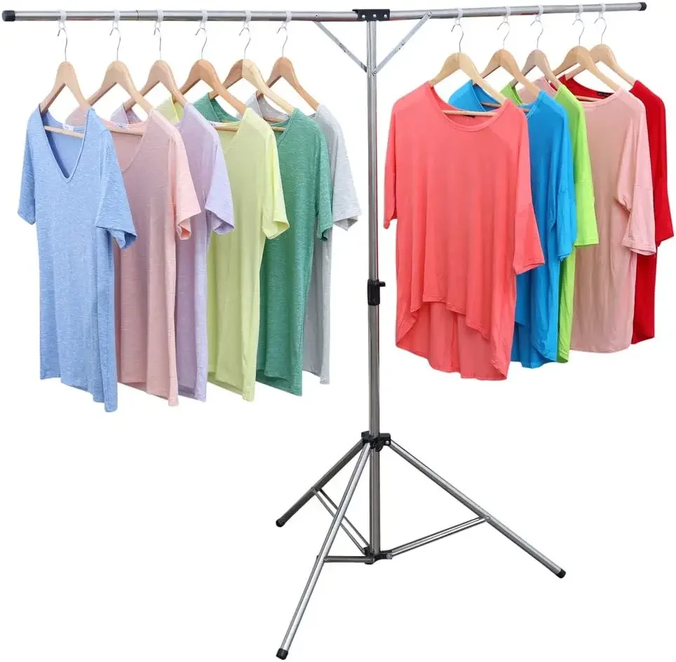 Heavy Duty Stainless Steel Laundry Drying Racks, Adjustable High Capacity Garment Rack, with Windproof Hooks.