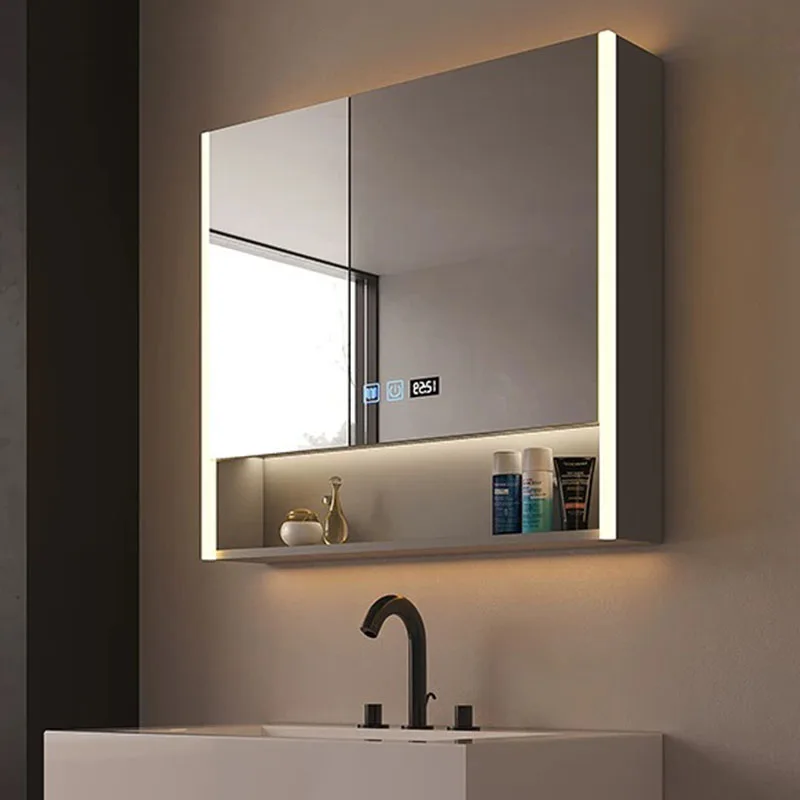 Luxury Modern Bathroom Cabinet Wooden Decorations Display Makeup Shelves Cupboard Mirror Organizer Gabinete Salon Furniture view 5