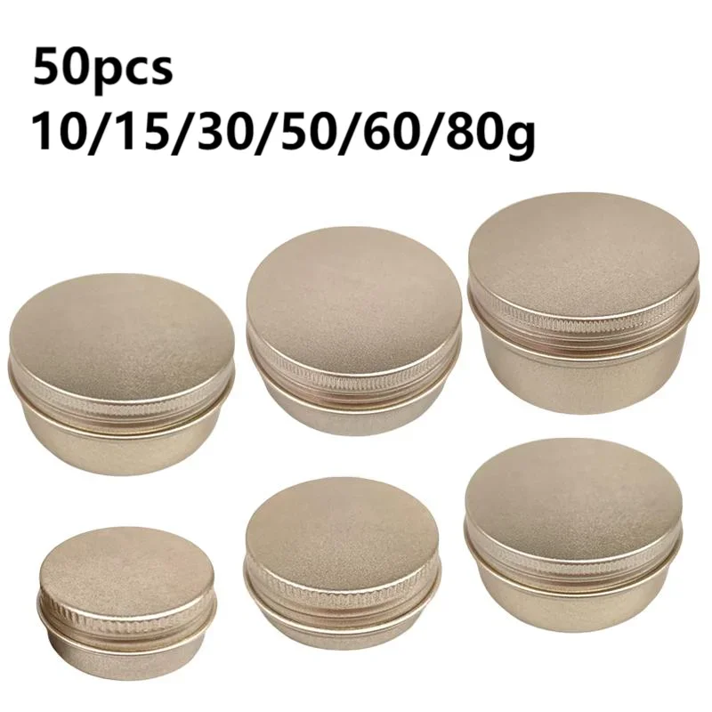 

50pcs 10g 15g 30g 50g 60g 80g Gold Aluminum Tin Jar With Screw Thread Lid Cosmetic Face Cream Storage Containers Candle Tea Cans