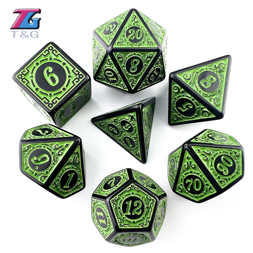 Polyhedral Dice Set with Textures Pattern for DNDGame Table Board Roll Playing Games Accessories