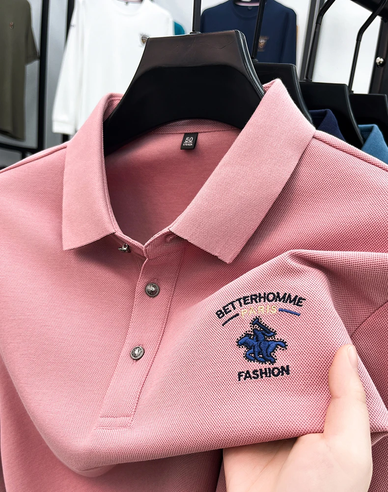 

Luxury and exquisite embroidered polo shirt men's long sleeved brand new silk cotton breathable casual spring and autumn T-shirt