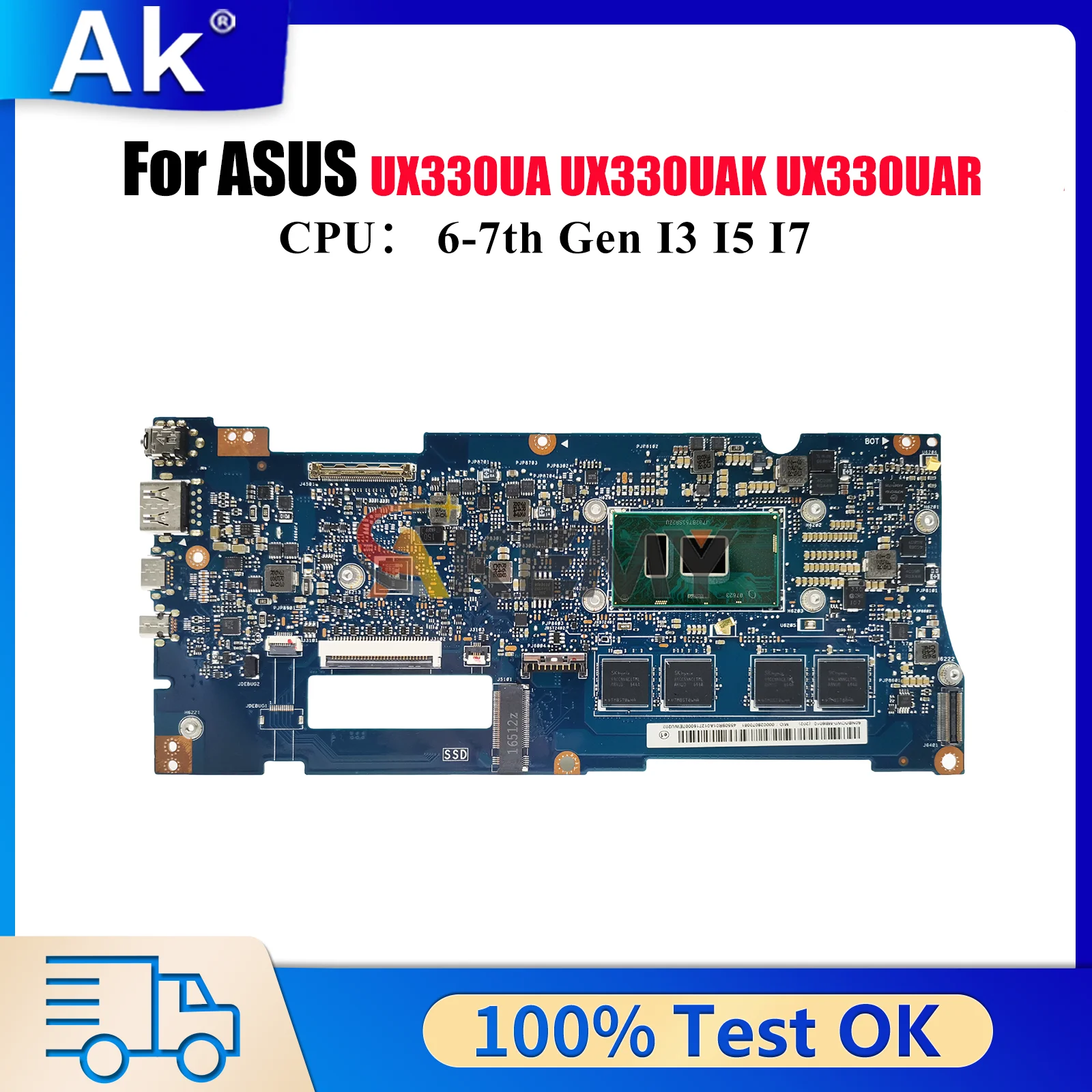 

UX330UA Laptop Motherboard For ASUS ZenBook UX330UA UX330U UX330UAK U3000U UX330UAR Mainboard W/ I3 I5 I7 CPU tests OK fast ship