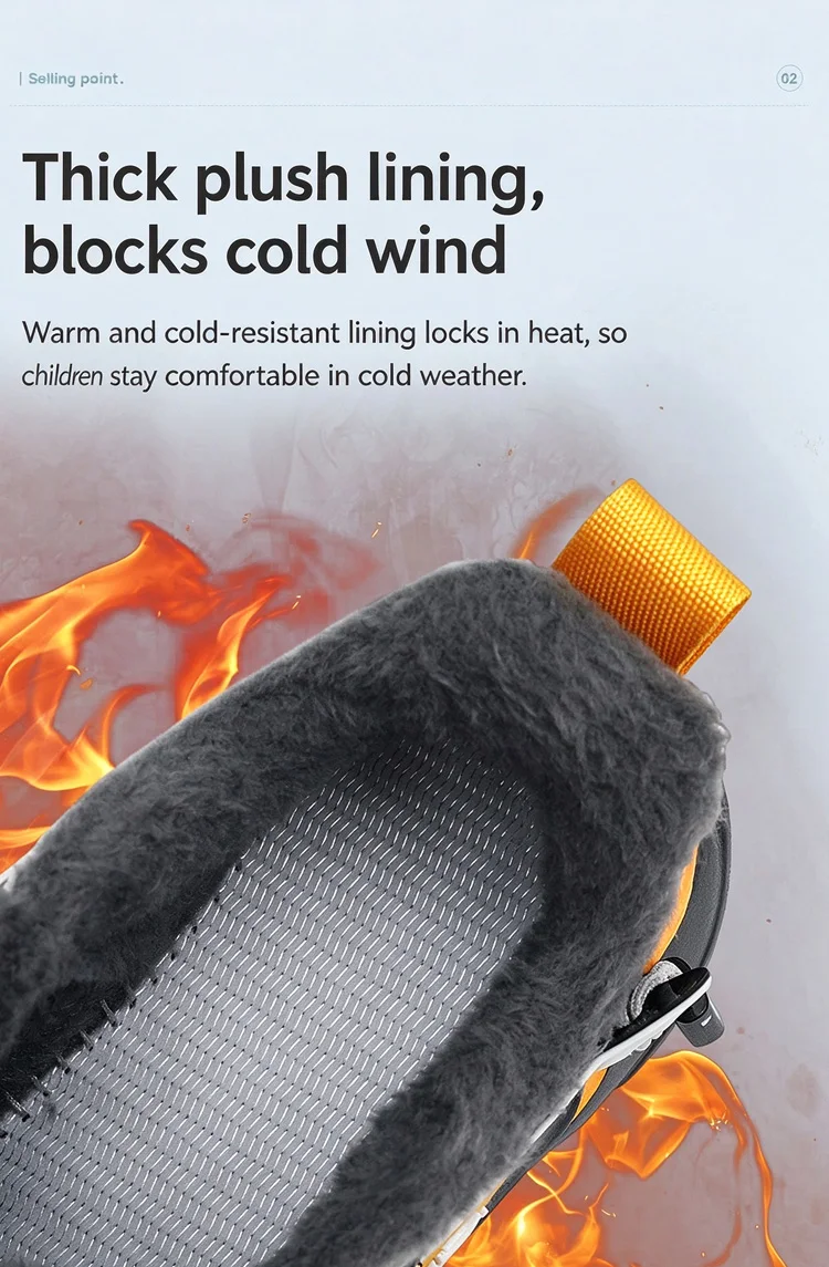 Leichte, mit Fleece gefütterte Winter-Sneaker für Kinder, Jungen und Mädchen, warme, rutschfeste Freizeitschuhe für den Außenbereich, bequeme Sportschuhe für Kinder. – Detail 9