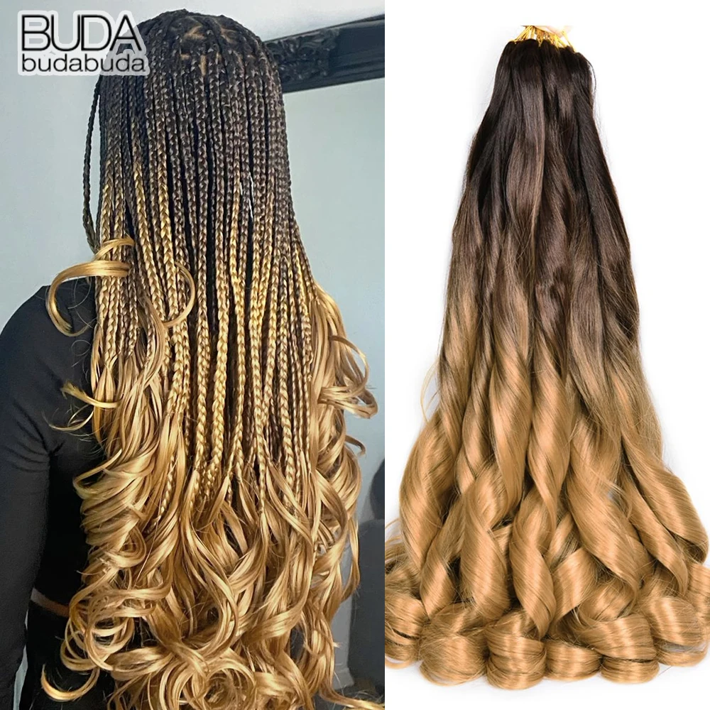 

Французские вьющиеся плетеные волосы, 22-дюймовые свободные волнистые надувные плетения волос, синтетические французские завитки, вязанные крючком волосы для чернокожих женщин