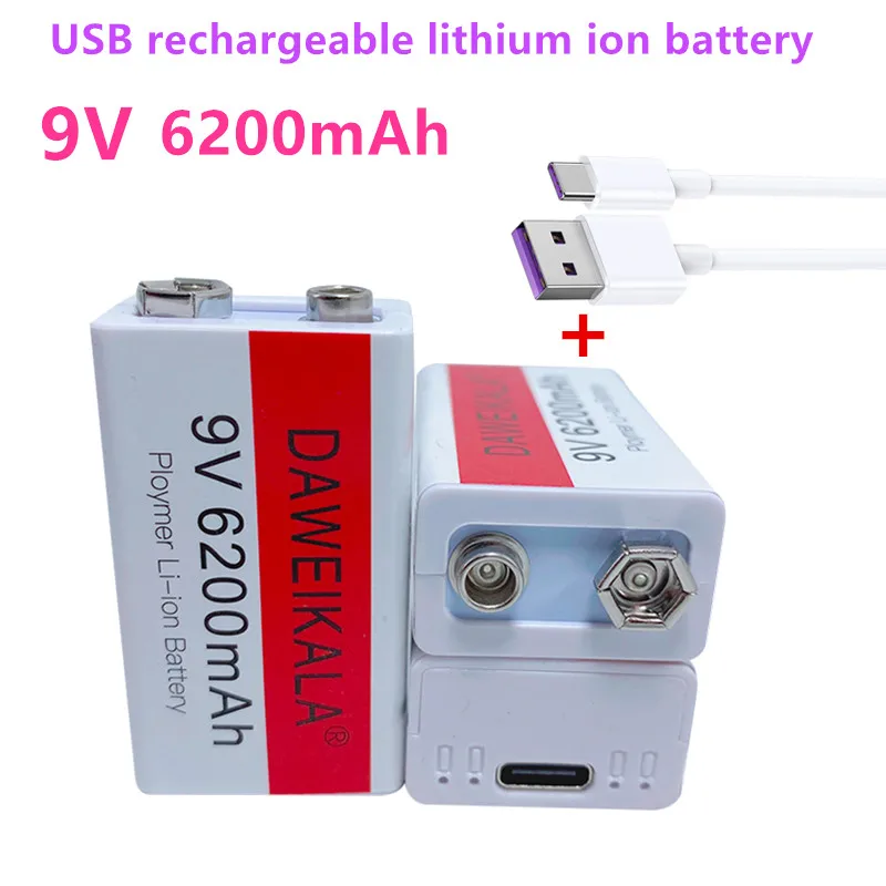 

100%Original 9V USB rechargeable Li-Ion battery 9V 6.2Ah is suitable for camera and other series of electronic products+USB line