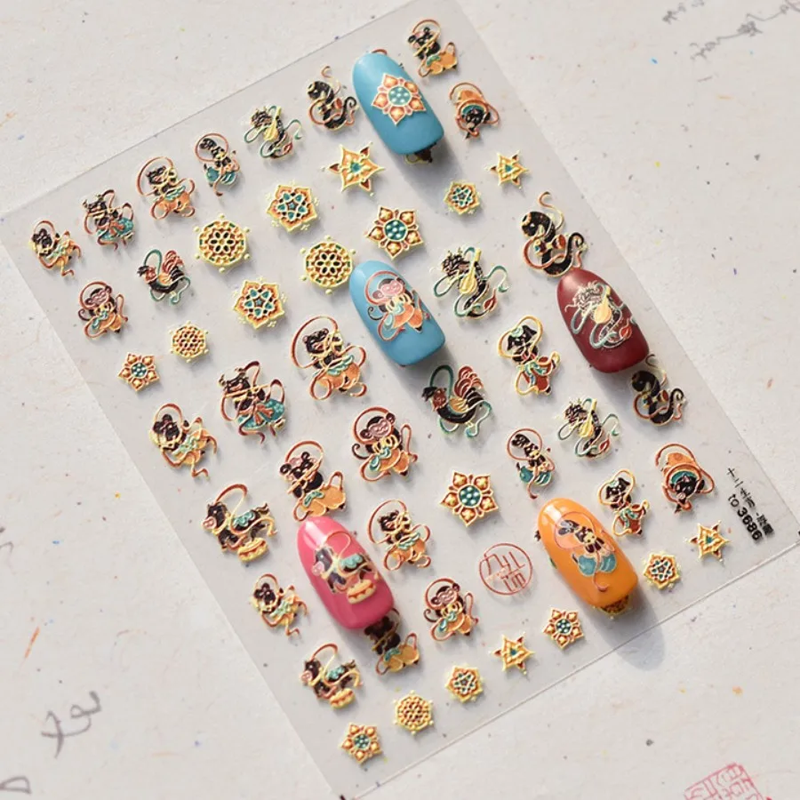 1 szt. 5D dwanaście chińskich Kawaii naklejki do zdobień paznokci z motywem zodiaku 12 zwierząt samoprzylepne ozdoby do naklejki do Manicure akcesoria do samodzielnego wykonania