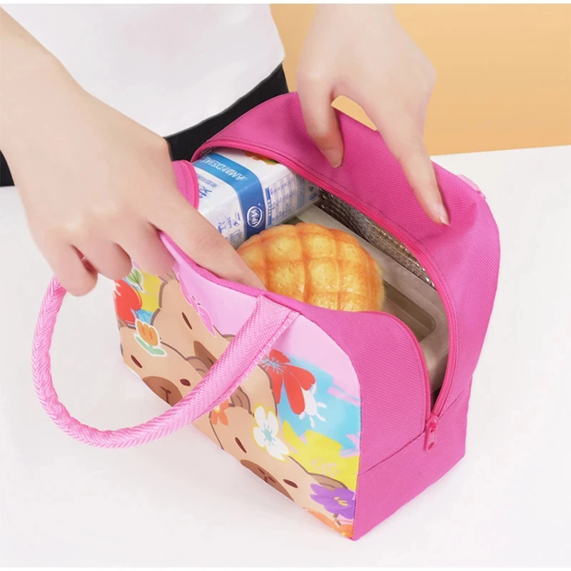 Cartone animato Capybara Borsa per il pranzo Contenitore per alimenti isolato Borsa termica portatile Bento Box Borsa per alimenti per picnic scolastico per studenti