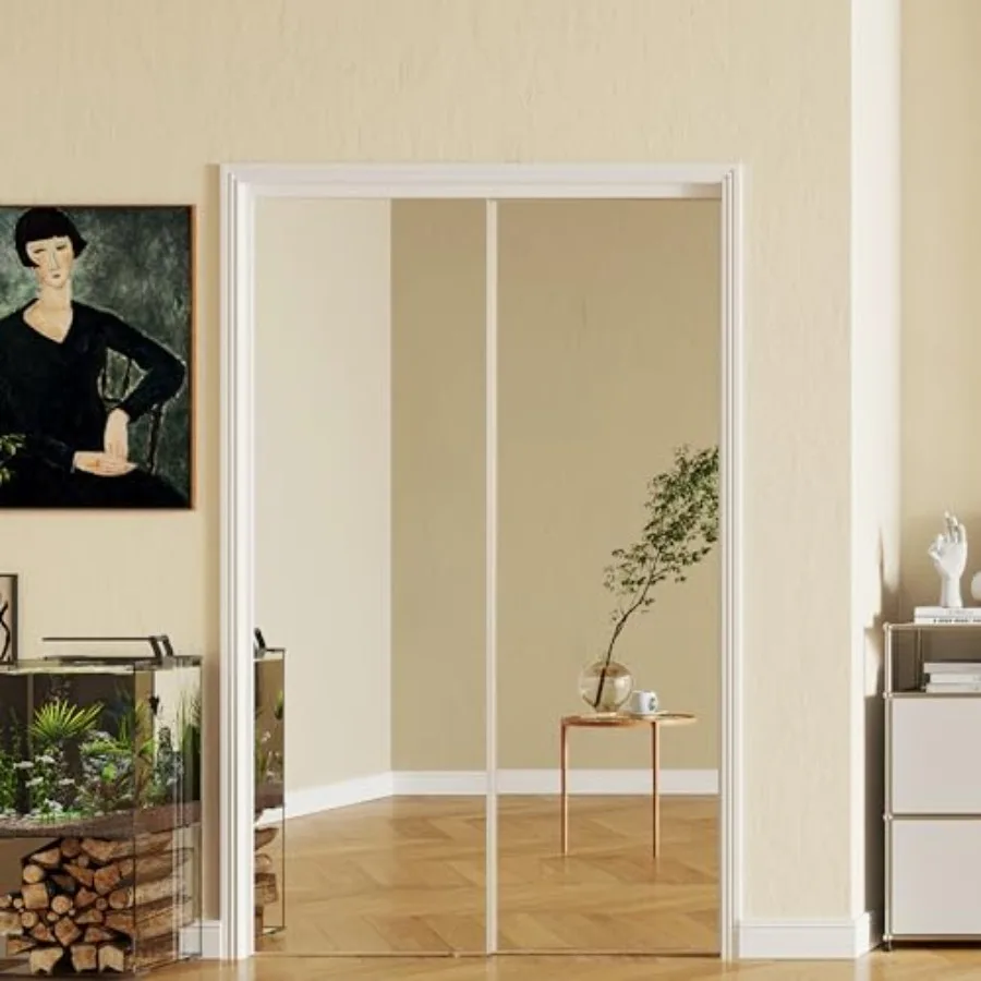 

Mirror Closet Doors, 48" Double 25" x 80" Sliding Door with Mirror, 1-Lite Aluminum Alloy Sliding Closet Door with Hardware Kit