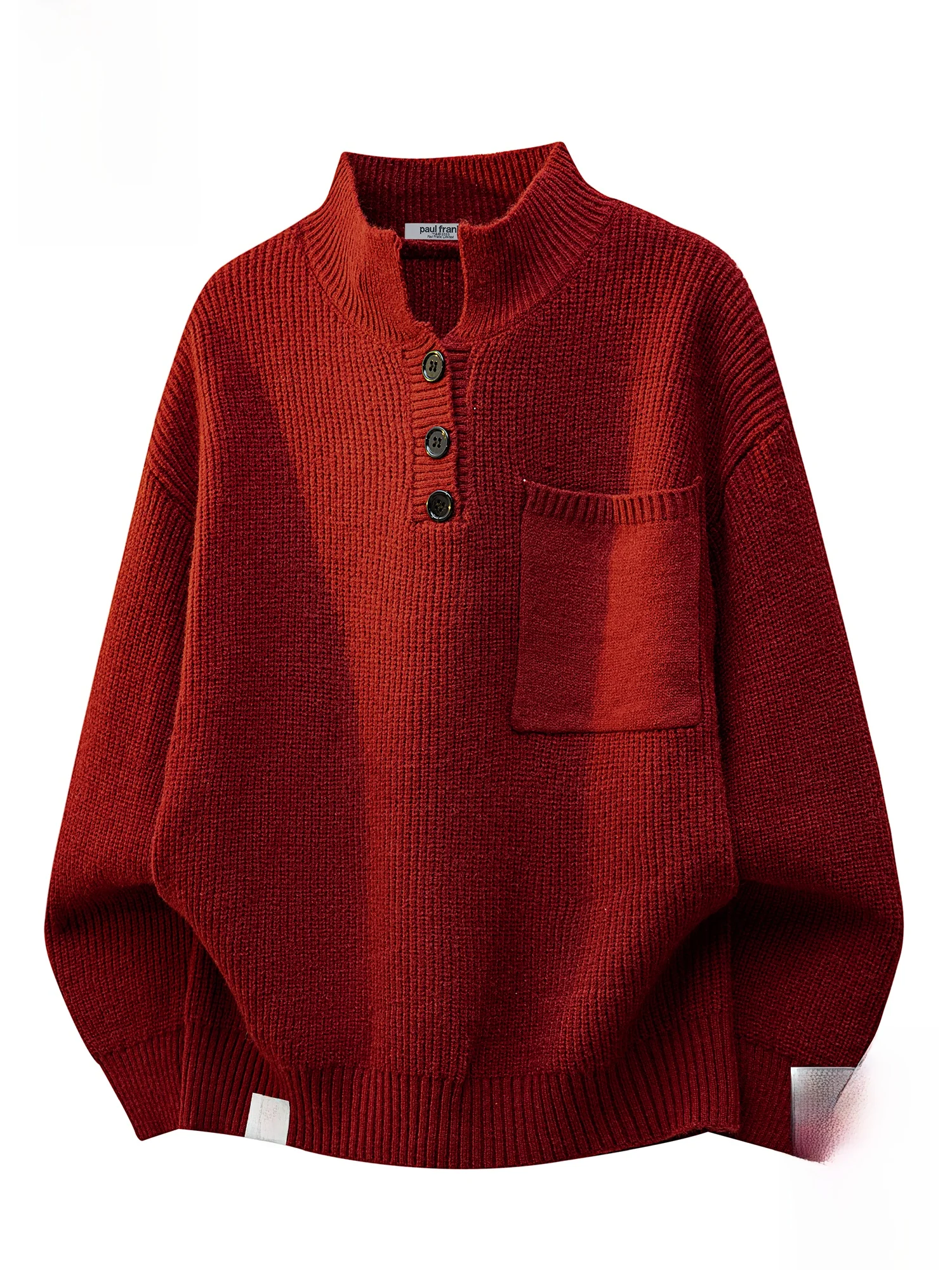 

PaulFrank M f-High Collar Knitted Sweater Loose Fit Warm Casual Sle Spring Season Red Color with Monkey Pattern