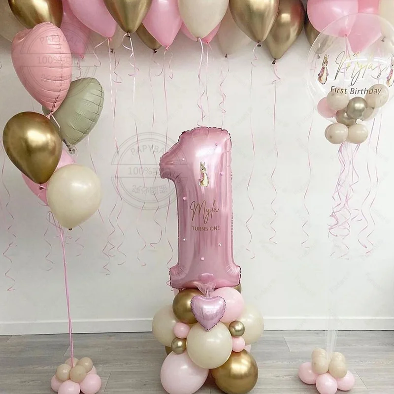 

62Pcs Cream Pink Heart Foil Balloon Set 32Inch Number 1-9Th Birthday Wedding Anniversary Valentine's Day Party Decoration Supply