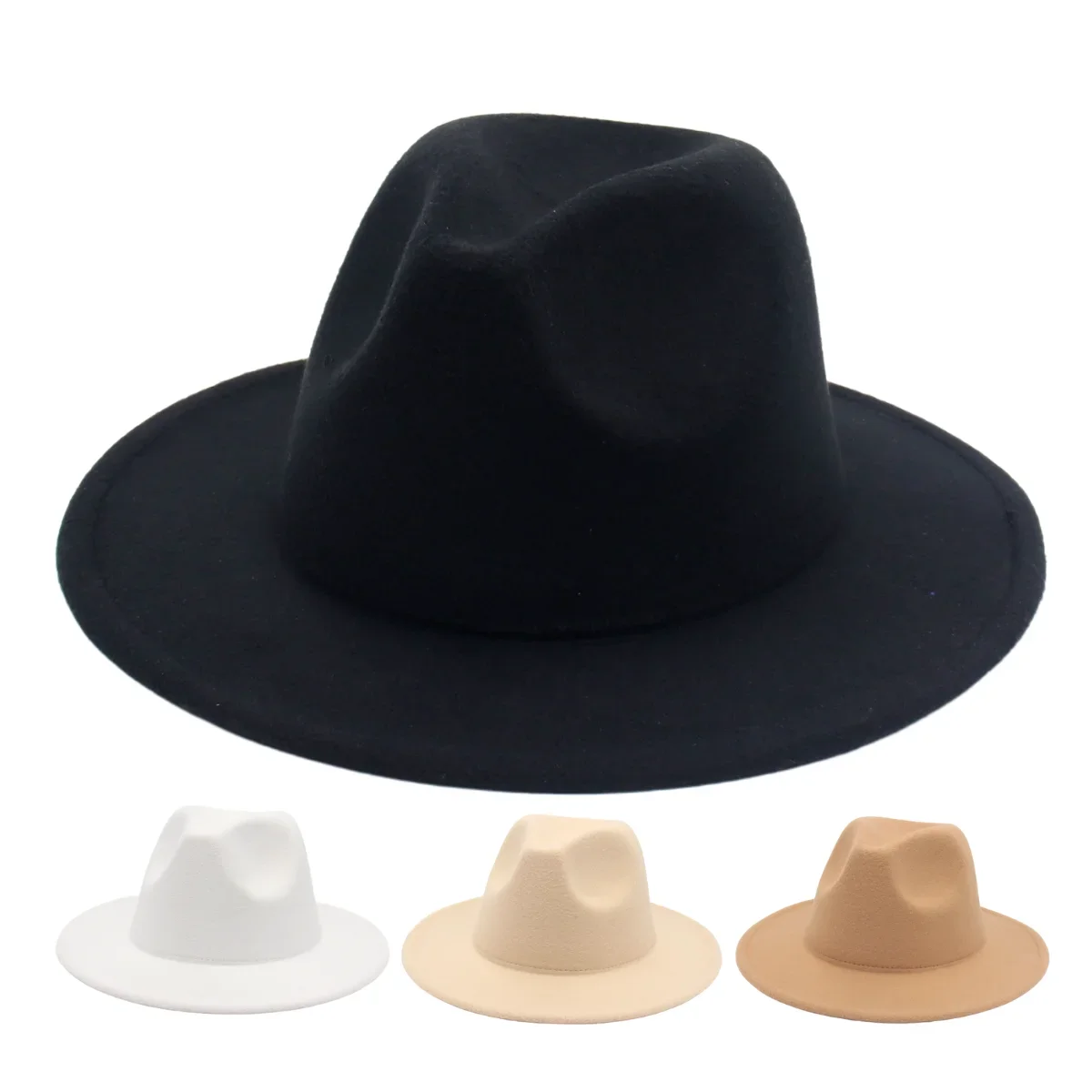 Formal Dress Jazz Hats For Men Classic Vintage Unisex British Style Solid Felt Hats Imitation Wool Black Fedora Hats For Women