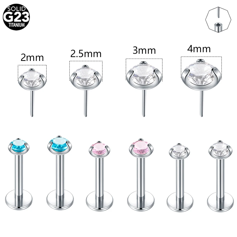 1/5 pçs titânio 2/2.5/3/4mm cz rosca labret parafuso prisioneiro 16g push pin cartilagem tragus helix concha lóbulo da orelha brinco piercing jóias