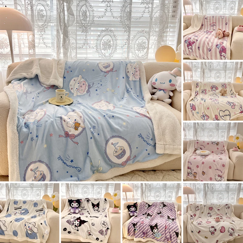 

Sanrio Lamb Wool Plush Blanket Hello Kitty Melody Kuromi Cinnamoroll Winter Double Layer Thickened Office Nap Blanket Bed Sheet