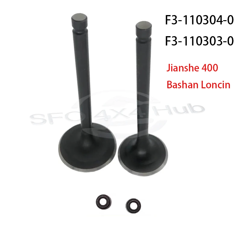 

Комплект впускного и выпускного клапана и уплотнений клапана для квадроцикла Jianshe 400i JS400CC Bashan Loncin F3-110304-0 F3-110303-0