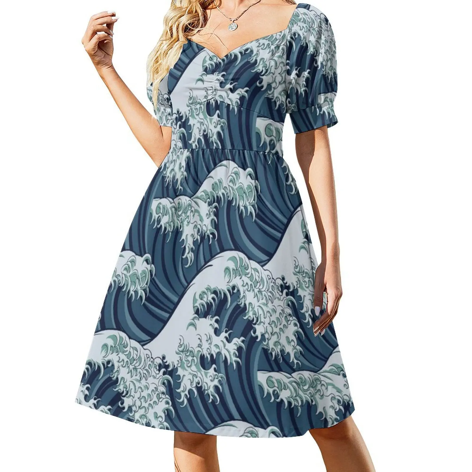 فستان ياباني بنمط موجة رائعة بتصميم بوهو أنيق أنيق لحفلات الزفاف على الشاطئ ياباني ياباني موجة عظيمة للمحيط