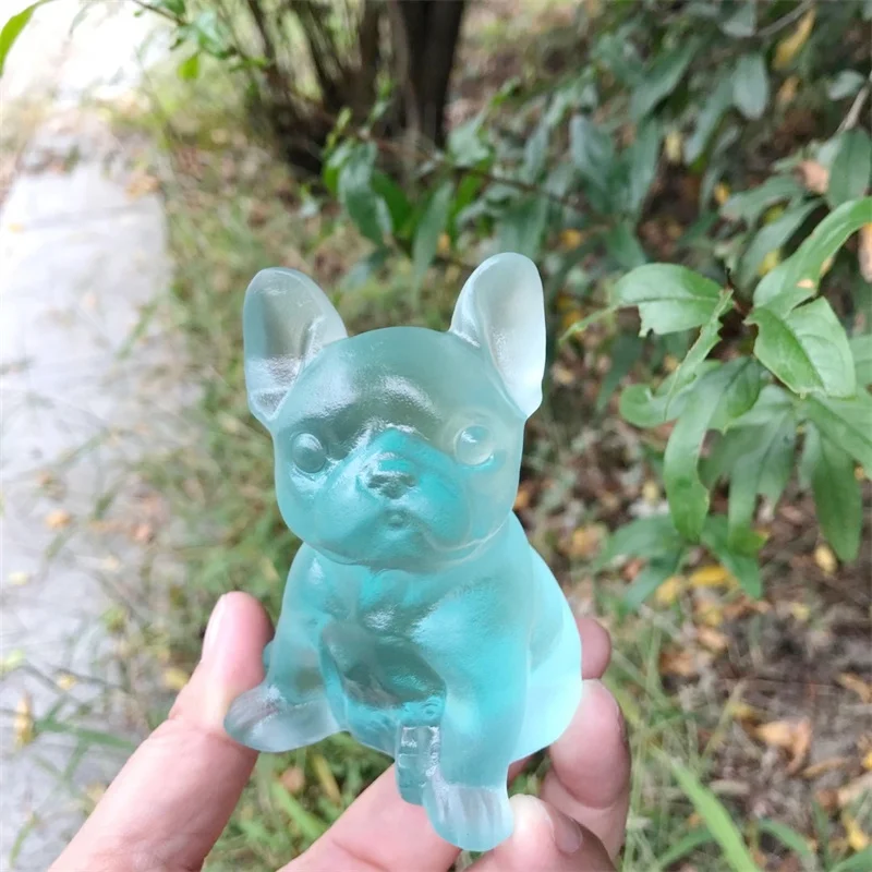 

8.5cm Natural Glass Crystal Cartoon Dog Carving Animals Ornaments Statues Gift Healing Crafts Home Decoration 1pcs