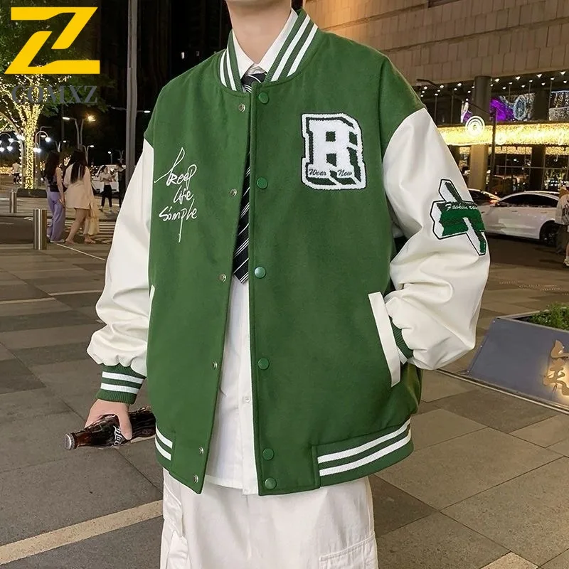 

COMXZ 2025 Winter Men's Casual Baseball Jacket Stand Coller Printed embroidery Windproof Coat Outdoor Sport Star windbreaker
