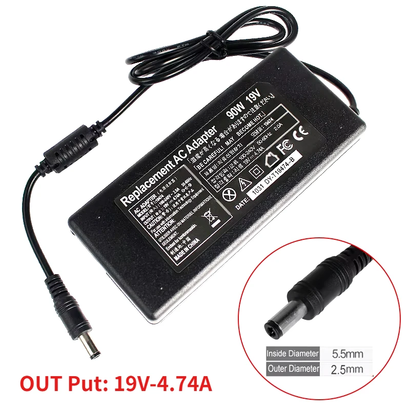 AC DC 19V Power Adapter Supply 4.74A Laptop Power Adapter 19V 4.74A Notebook Charger for Asus K53B K53BY K53E K53F Laptop