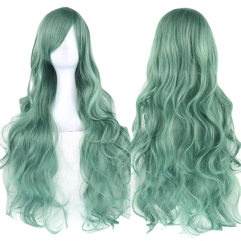 80 سنتيمتر امرأة مجعد طويل ملون الشعر البشري أنيمي شعر مستعار تأثيري euramerican موضة ارتفاع درجة الحرارة الحرير هيربيسي ارتداء اليومي الباروكات