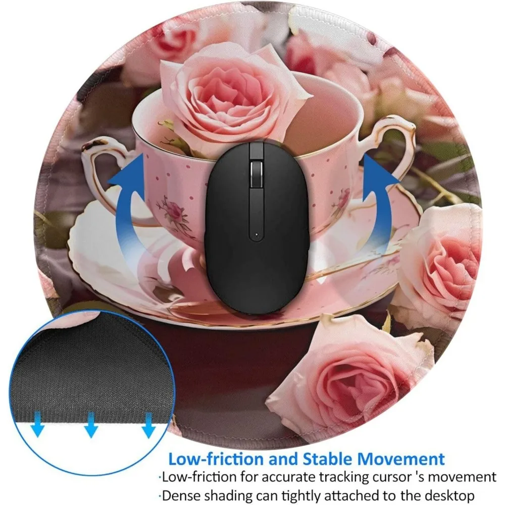 Tapete de mouse para jogos romântico Shabby Chic com estampa rosa com borda costurada e base de borracha antiderrapante