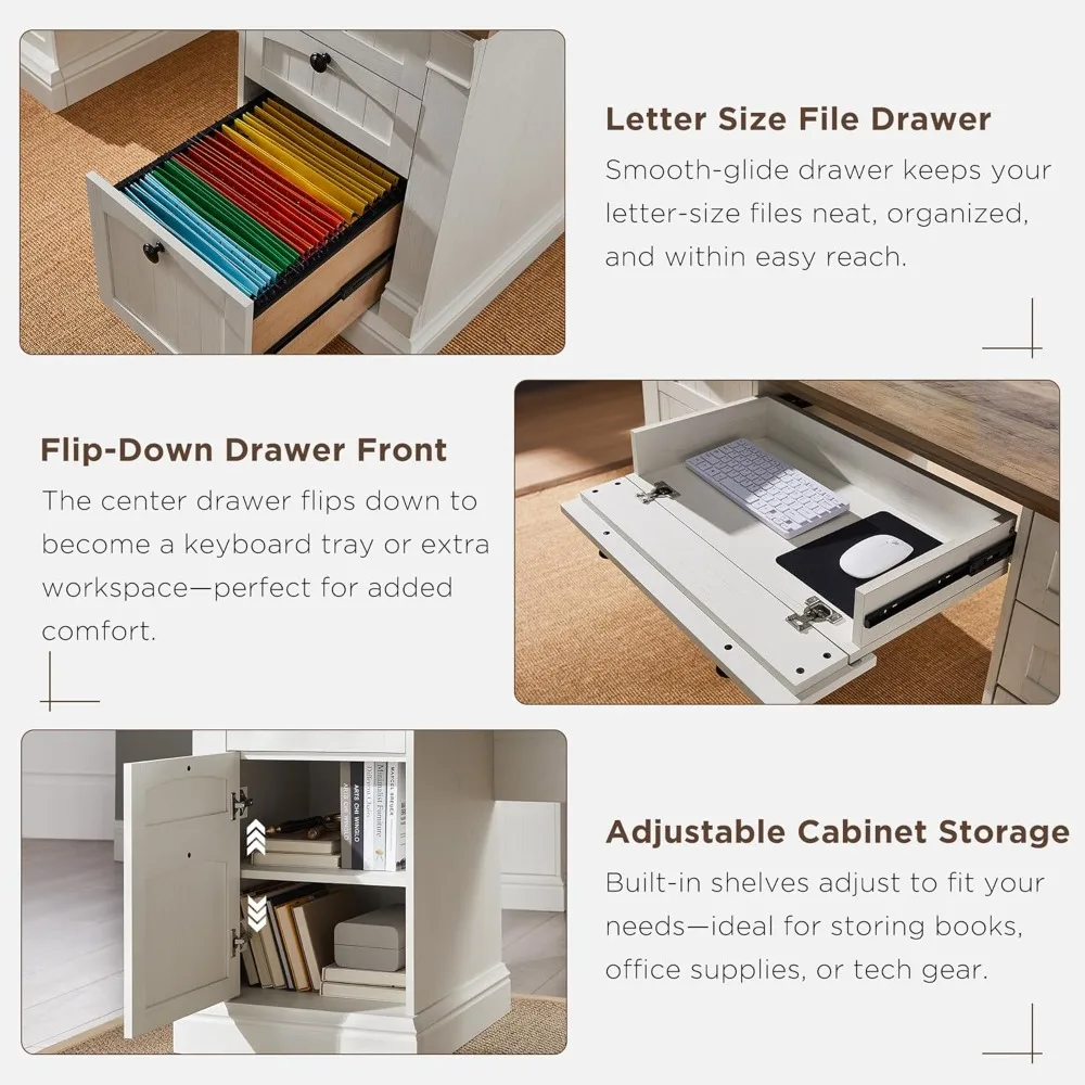 مكتب تنفيذي على طراز المزرعة 60 مزود بخزانة، ومحطة شحن، وصينية لوحة المفاتيح، وتخزين الملفات #5