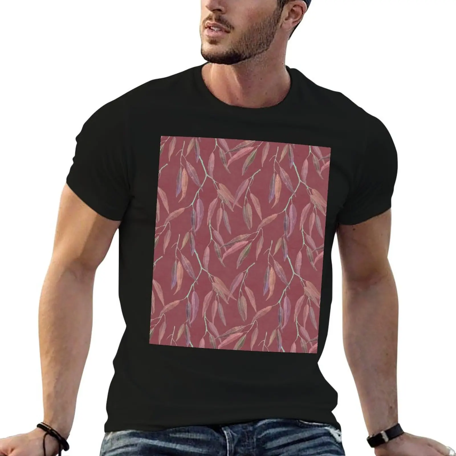 Eucalyptus leaves on marsala T-Shirt Labor Work Casual T-Shirt