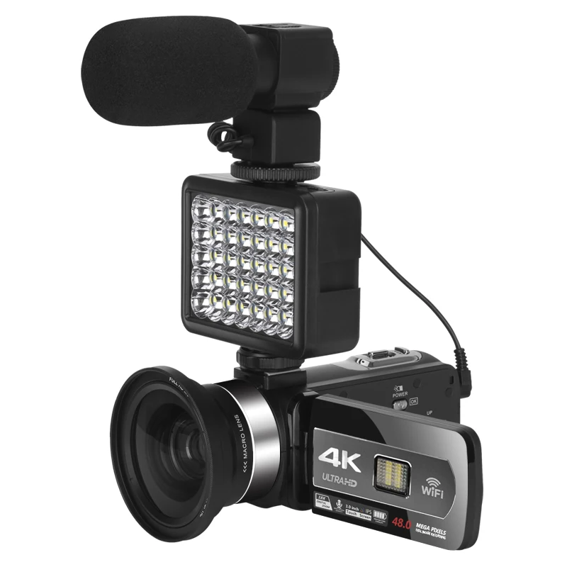 زاوية واسعة 4K يوتيوب كاميرات فيديو رقمية بطيئة الحركة حلقة تسجيل ميكروفون كاميرا فيديو التركيز التلقائي تدفق كاميرا ويب مدونة فيديو عدة